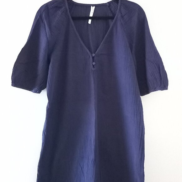 BY ANTHROPOLOGIE royal blue puff sleeve cotton mini dress - Picture 3 of 13